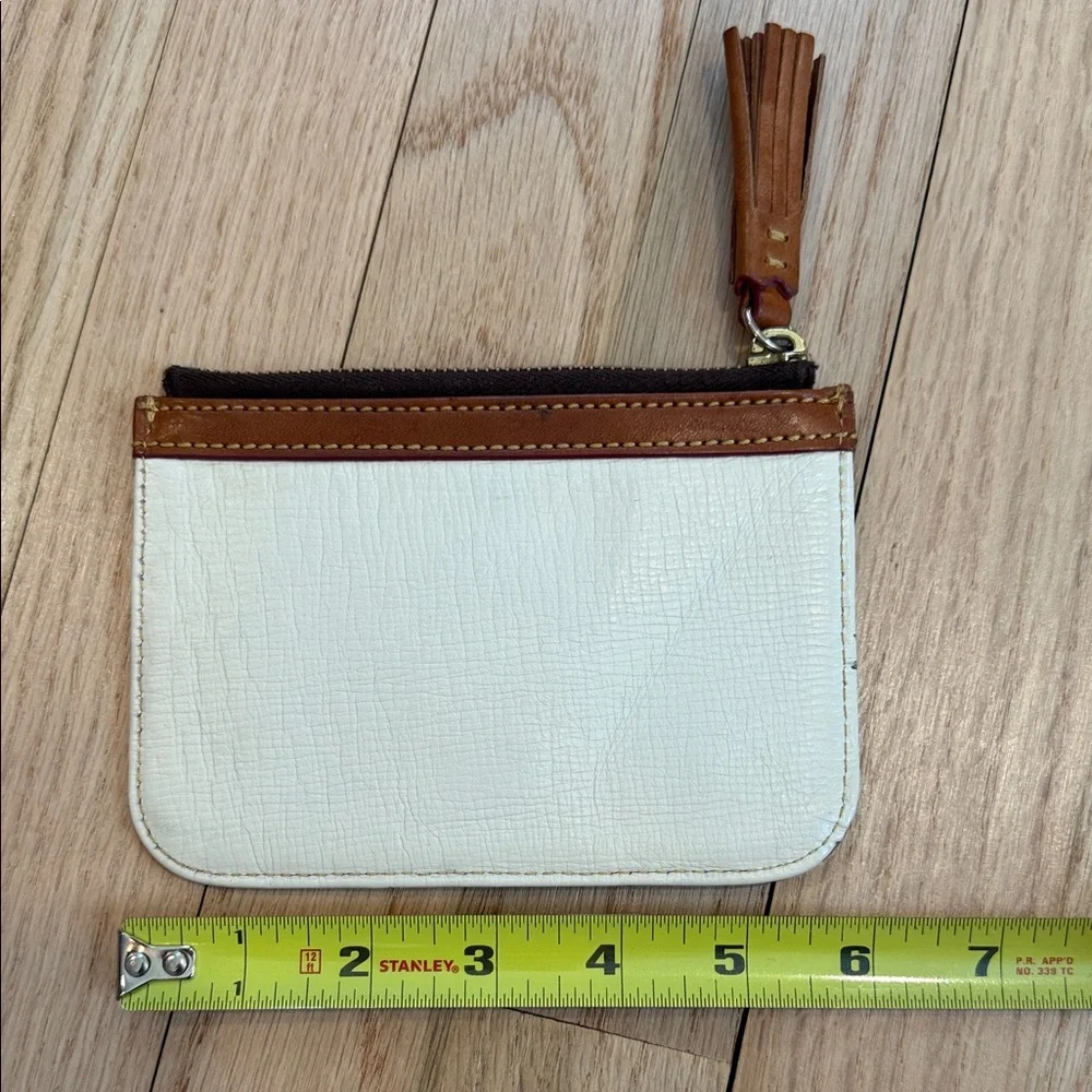 Dooney & Bourke Cream Leather Zip Pouch with Brown Trim